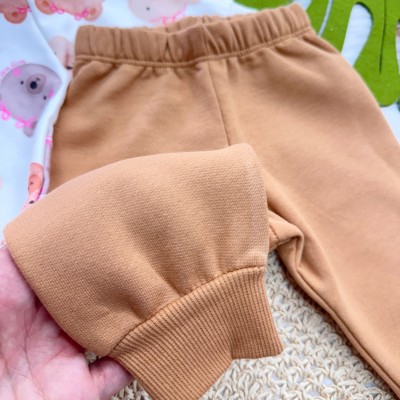 Conj. Blusa com Capuz Ursinhas e Calça de Moletom - Off White e Ferrugem
